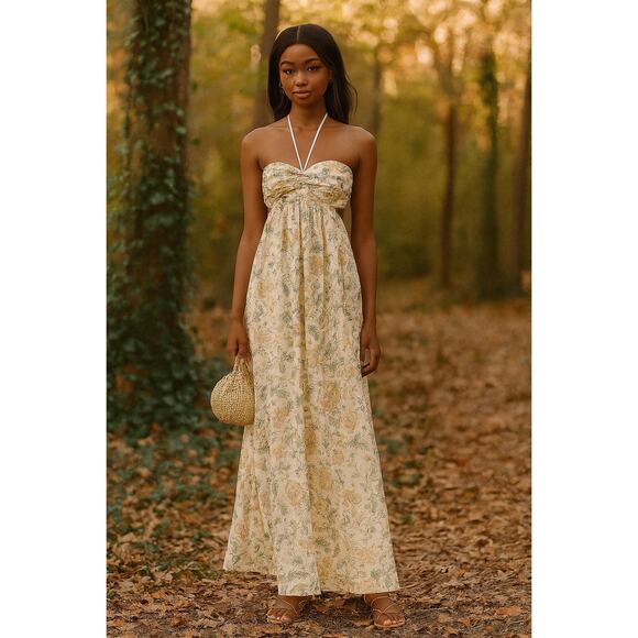 House of Harlow Floral Halter Maxi Dress XS Boho Fairy Cottagecore Wedding Guest - Picture 1 of 13